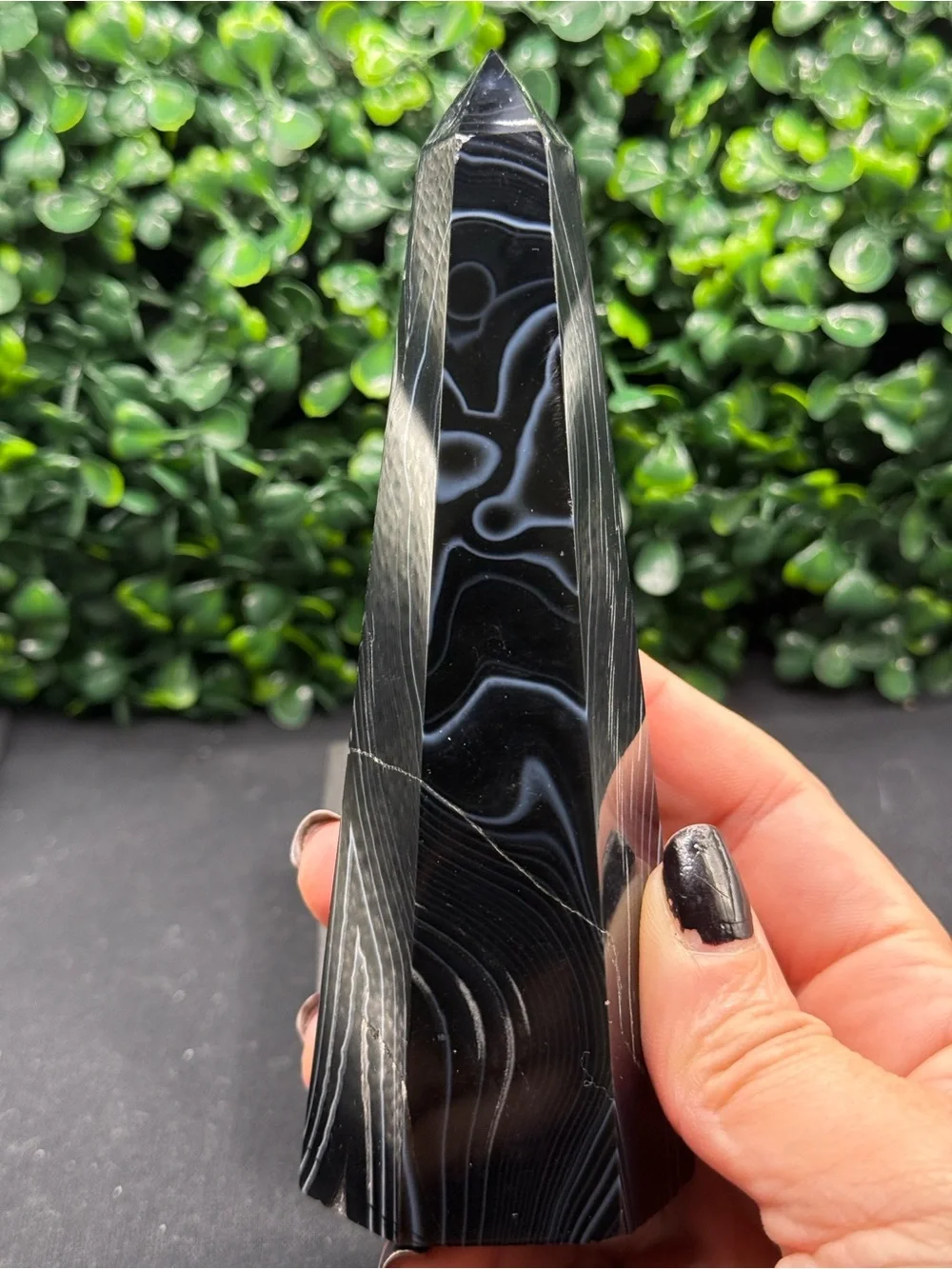Black Banded Agate & Quartz Towers Obelisk